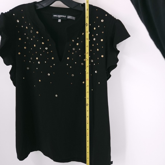 Karl Lagerfeld Paris Studded Ruffle Knit Black Short Sleeve Top Womens Size XL - Picture 10 of 10